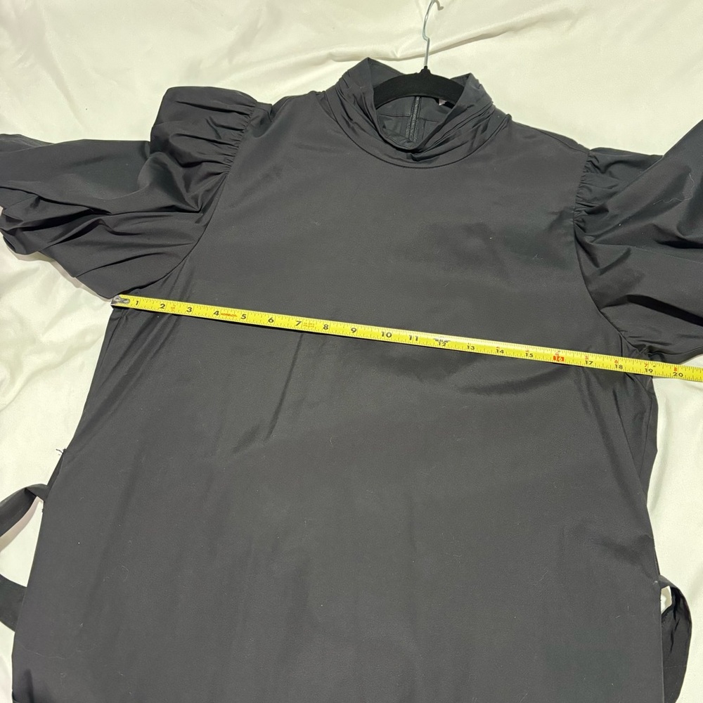 Frame Margot Mock Neck Balloon Sleeves Belted Black Mini Dress With Pockets NWOT - Picture 10 of 15